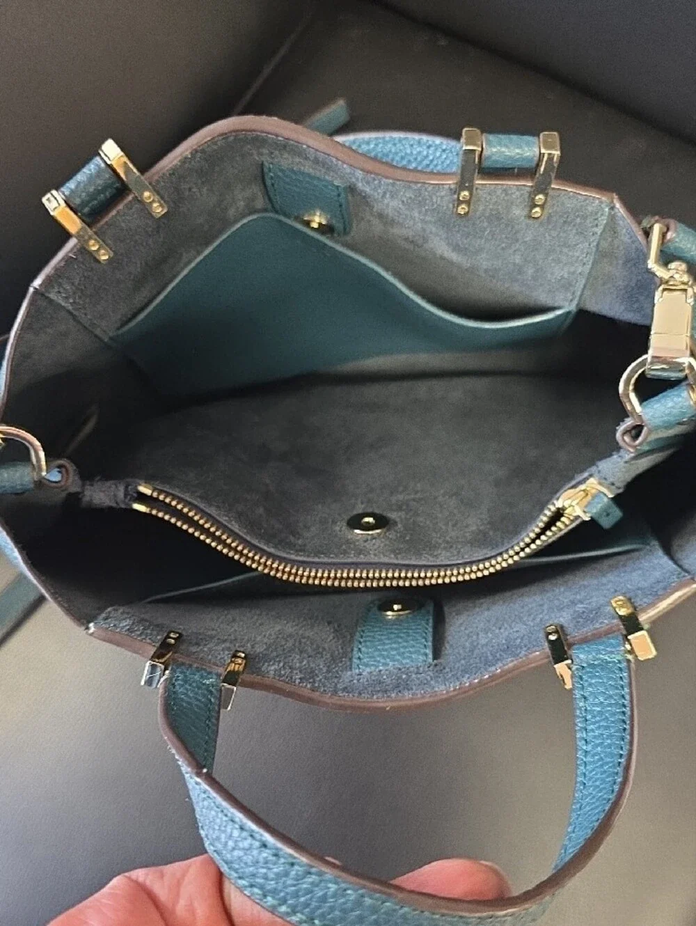 kate spade teal pebbled leather Pershing ST satchel with bow and crossbody strap